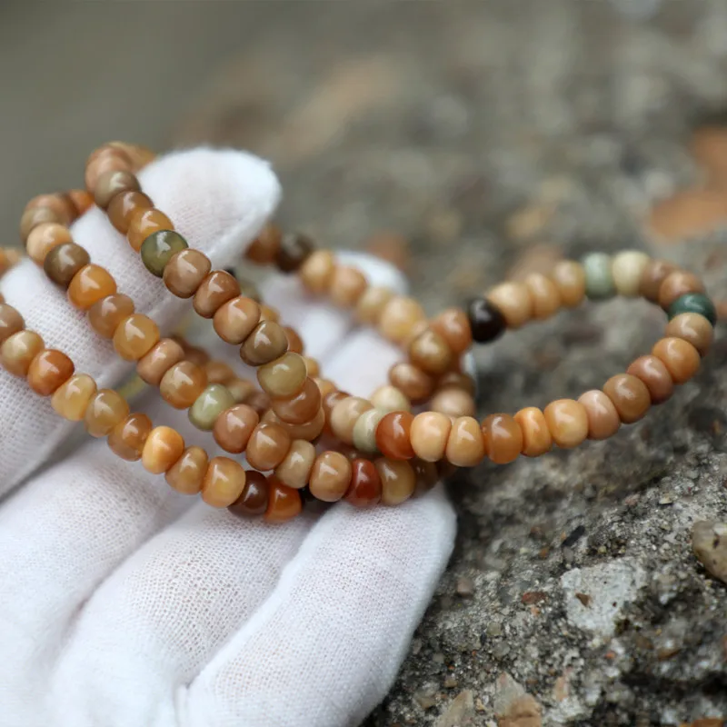 Card, Garlic-Shaped Dragon Spine Bodhi , 108 , Jade-Like -Colored Mixed Beads, Multi-Strand Mountain Bra