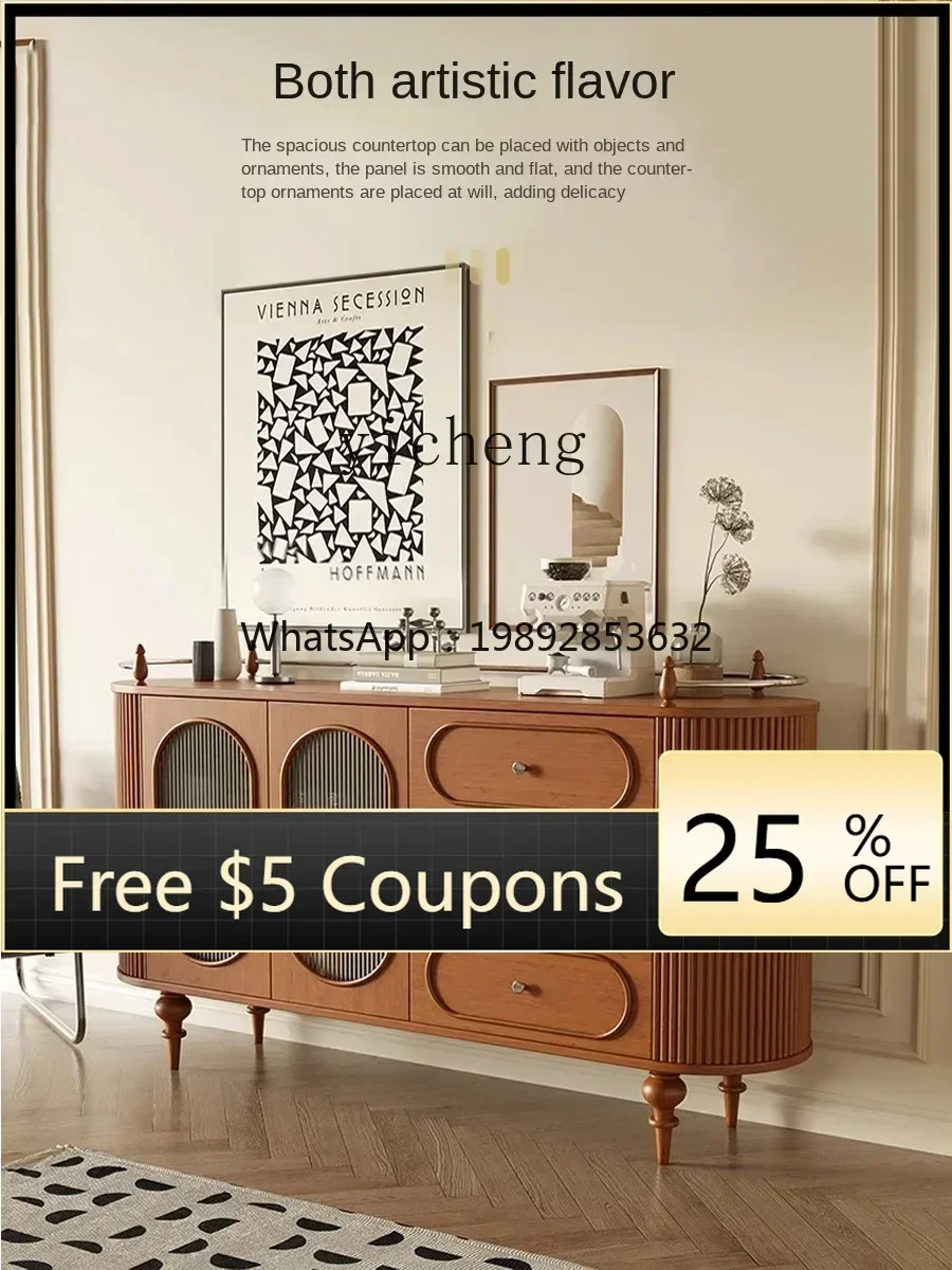 

AZ Solid Wood Vintage Sideboard Cabinet Cherrywood Roman Column Locker Tea Cabinet