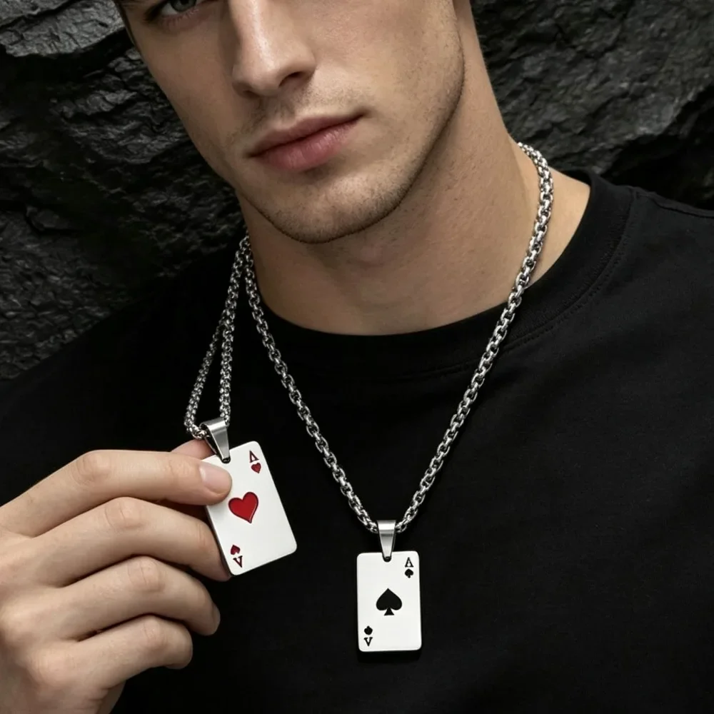 Poker Spade A Heart Pendant Necklace Stainless Steel Fashion Jewelry Valentine Gift for Women Holiday Necklaces