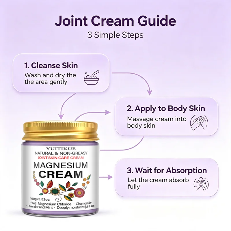 YUITIKUE Magnesium Cream 100g Natural Non‑Greasy Joint Skin Care Cream Deep Moisturize Elbow Body Skin Lavender Mint Cream
