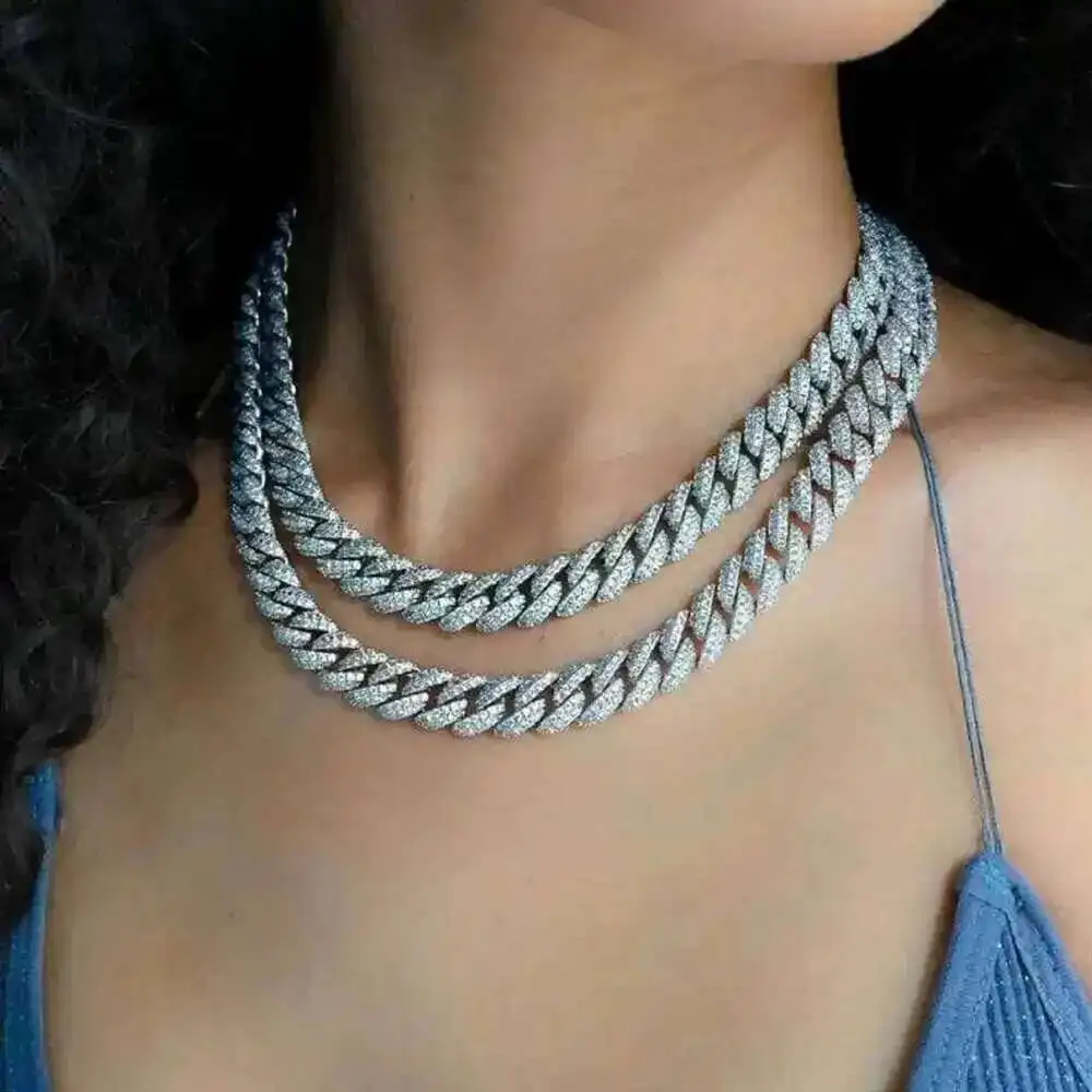 

Hiphop Miami Cuban Chain Link 925 Silver Thick Chain Iced Out 12mm Moissanite Cuban Chain Bracelet Necklace