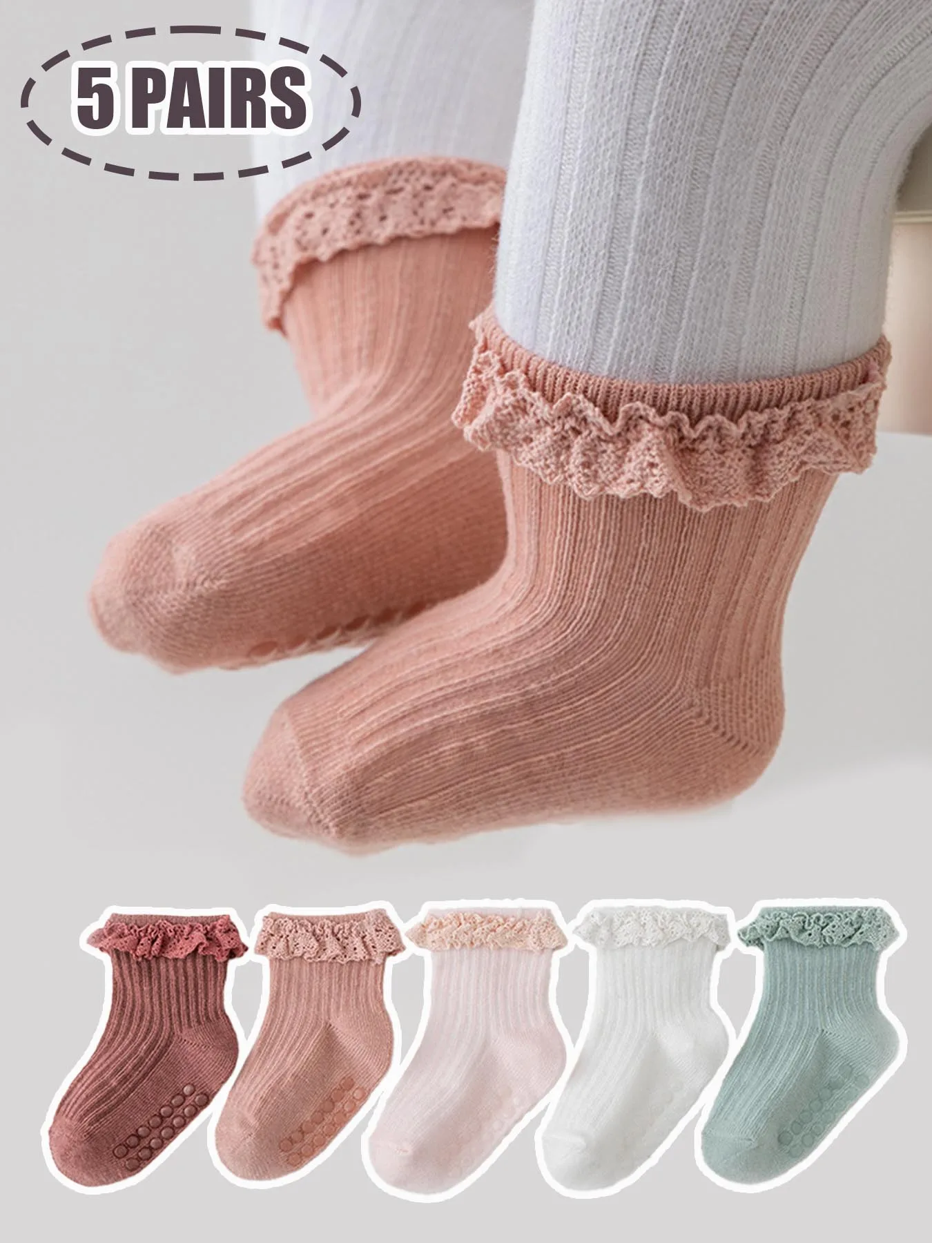 

4 pairs of children's anti slip socks with lace, children's walking floor socks soft and comfortable