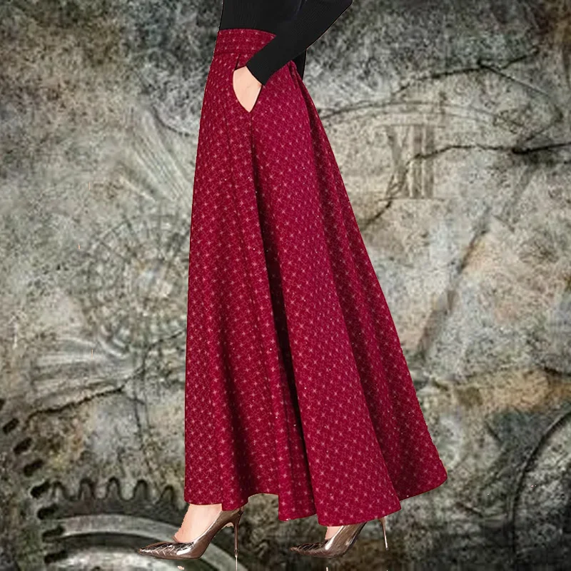 2024 Autumn Winter Retro Fashion Wave Point Elegant Women's Long Skirt High Waist Large Plus Size A-line Ladies' slim skirts