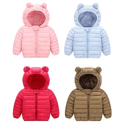 2024 Autumn Winter Children Hooded Down Cotton Jacket Baby Boys Girls Solid Color Cotton-padded Clothes Baby Light Thin Coat