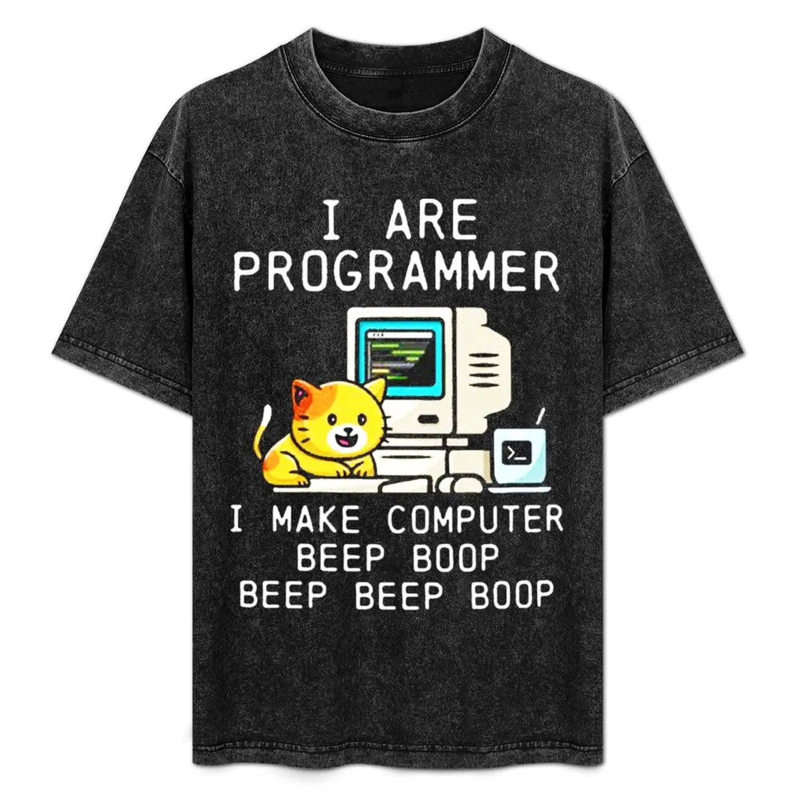 Camiseta Casual com Estampa de Programador Gato Beep Boop Codificador