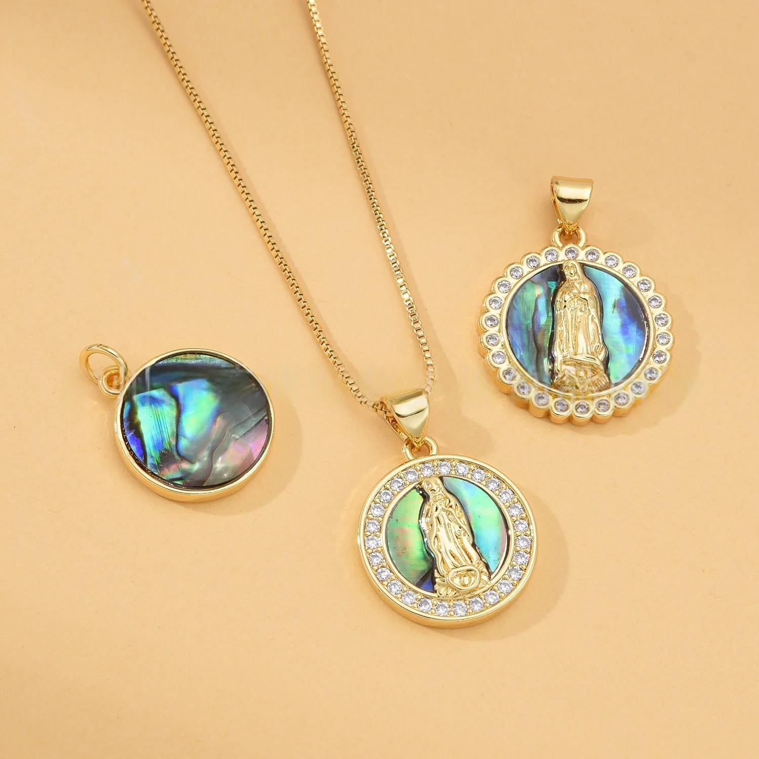 5pcs European and American Abalone Virgin Mary Round Brand Necklace Pendant DIY Jewelry Production Material Accessorie Wholesale