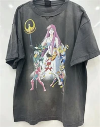 Vintage Japanese Street Retro Clothing Anime Printed Short Sleeved Casual Loose Oversized High-quality Pure Cotton T-shirt