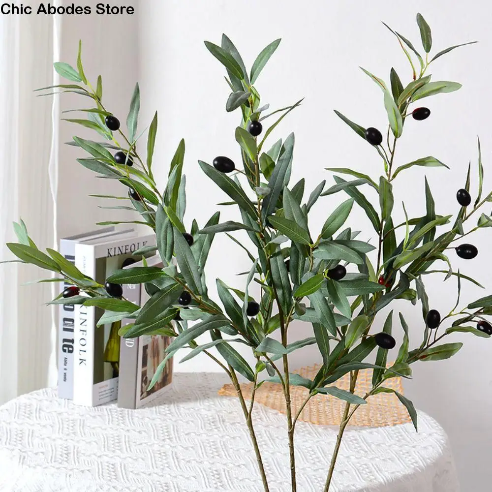 DIY Vase Decor 4 Fork Artificial Olive Branch 95cm Plastic Simulated Olive Leaf Handmade Elegant Fake Plant Living Room Desktop