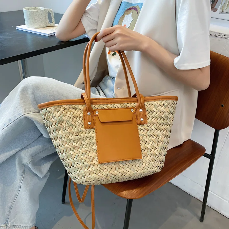 2023 NEW Straw Woven Women Bag Summer Beach Bag New Versatile Shoulder Bag Fashion Rattan Handbag Tote Bag Large Capacity