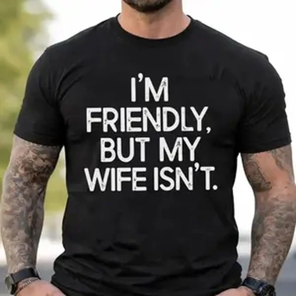Men's Cotton Short Sleeve Crew Neck Round Neck Slogan T-Shirt - 