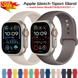 Bracelet en silicone pour Apple Watch Band, 44mm, 40mm, 45mm, 41mm, 42mm, 44mm, Bracelet Correa, iWatch Series 7, 8, SE, 3, 5, 6, 9, Ultra 2, 49mm