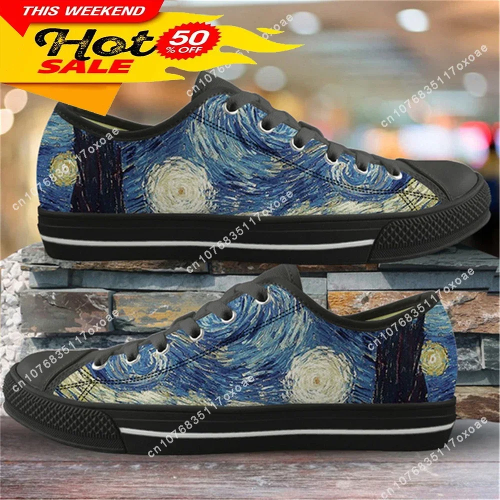 Ladies Shoes Casual Vincent Van Gogh Starry Night Print Women Low Top Canvas Flats Shoes For Girls 2024 Fall Zapatillas De Mujer