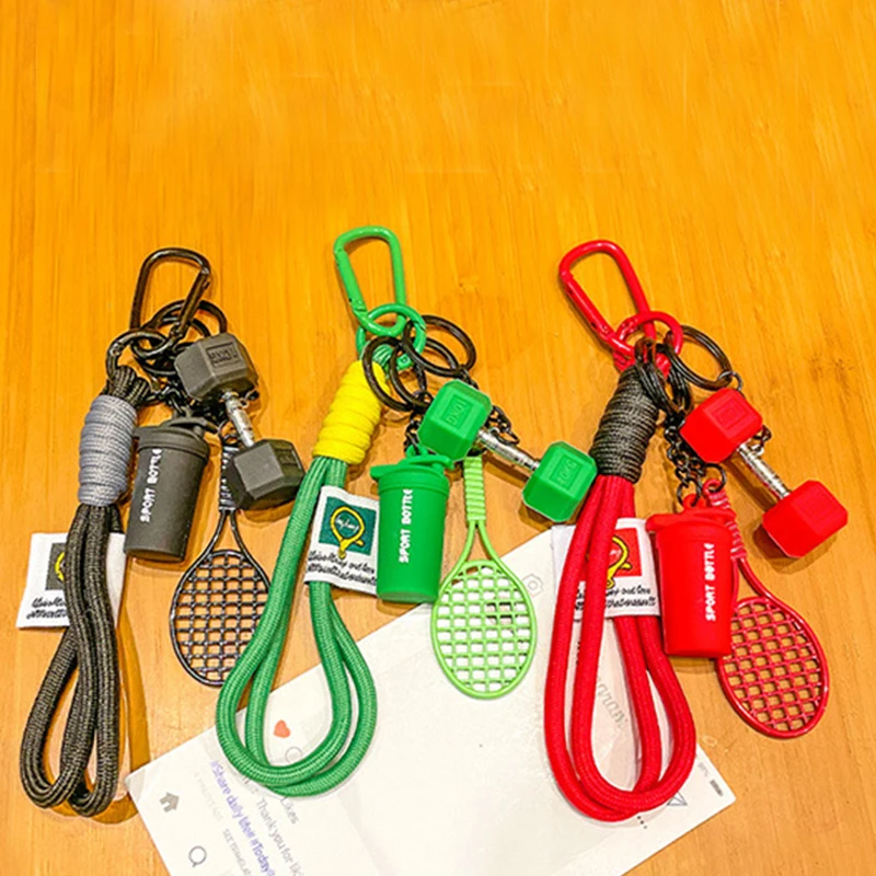Creative Tennis Rackets Pendant Handwoven Keychain Cute Key Ring Women Bag Decor
