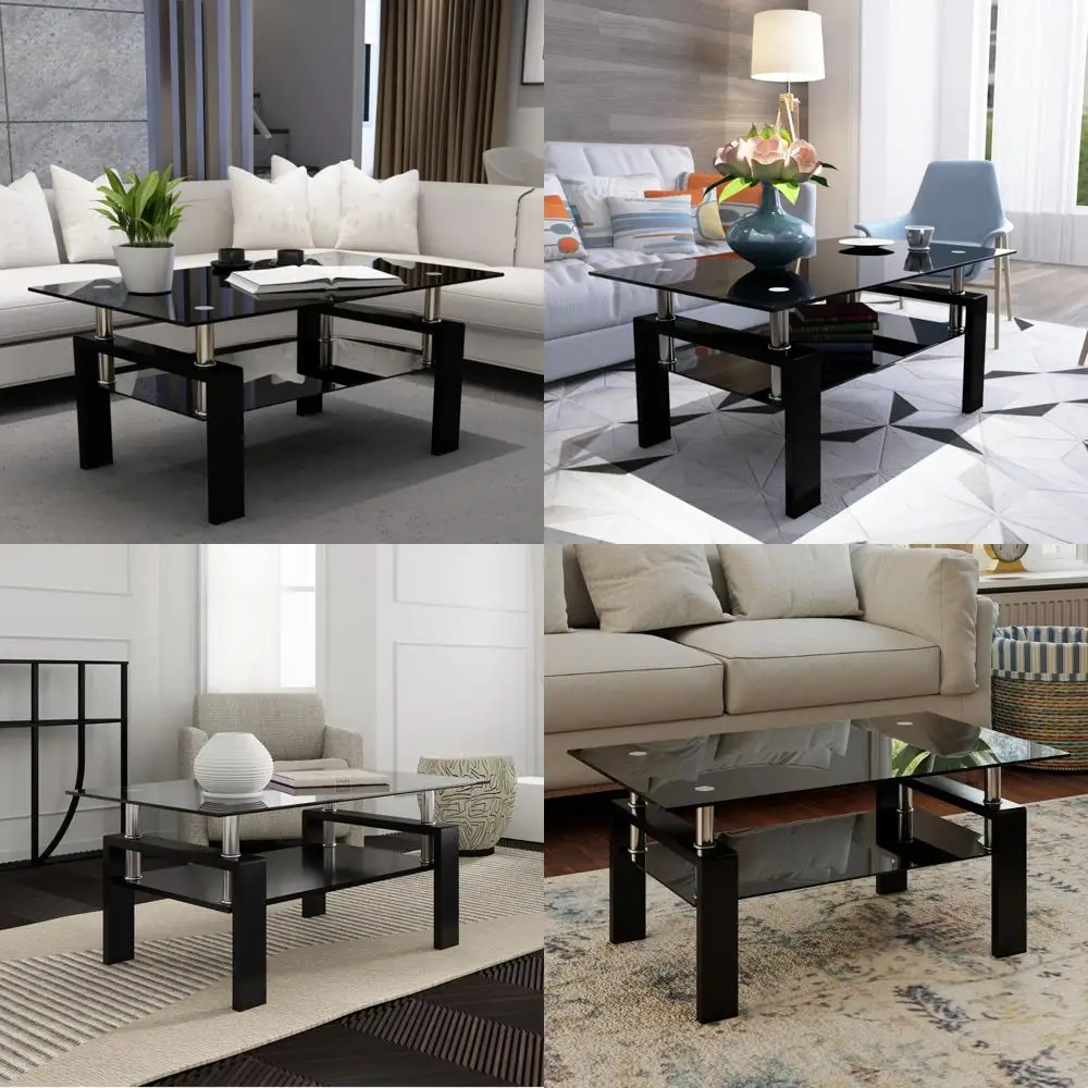 Clear Glass Top Coffee Table with Black Metal Frame, Sleek Modern Design, Durable Construction