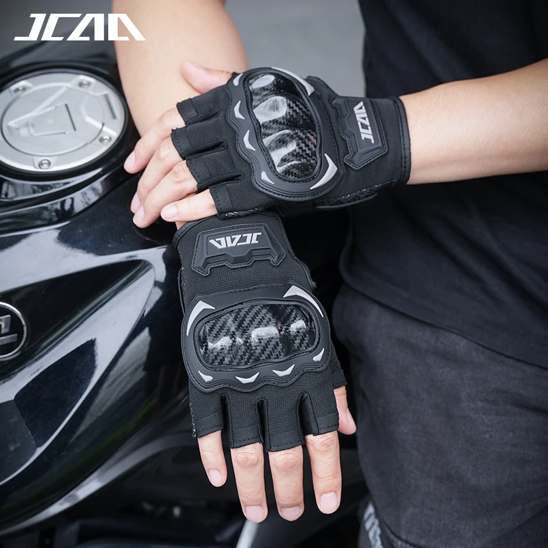 JCAA Half Finger Summer Motorcycle Gloves Hard Shell Knuckle Protection Breathable Anti-Slip Motocross Riding Gear Gloves