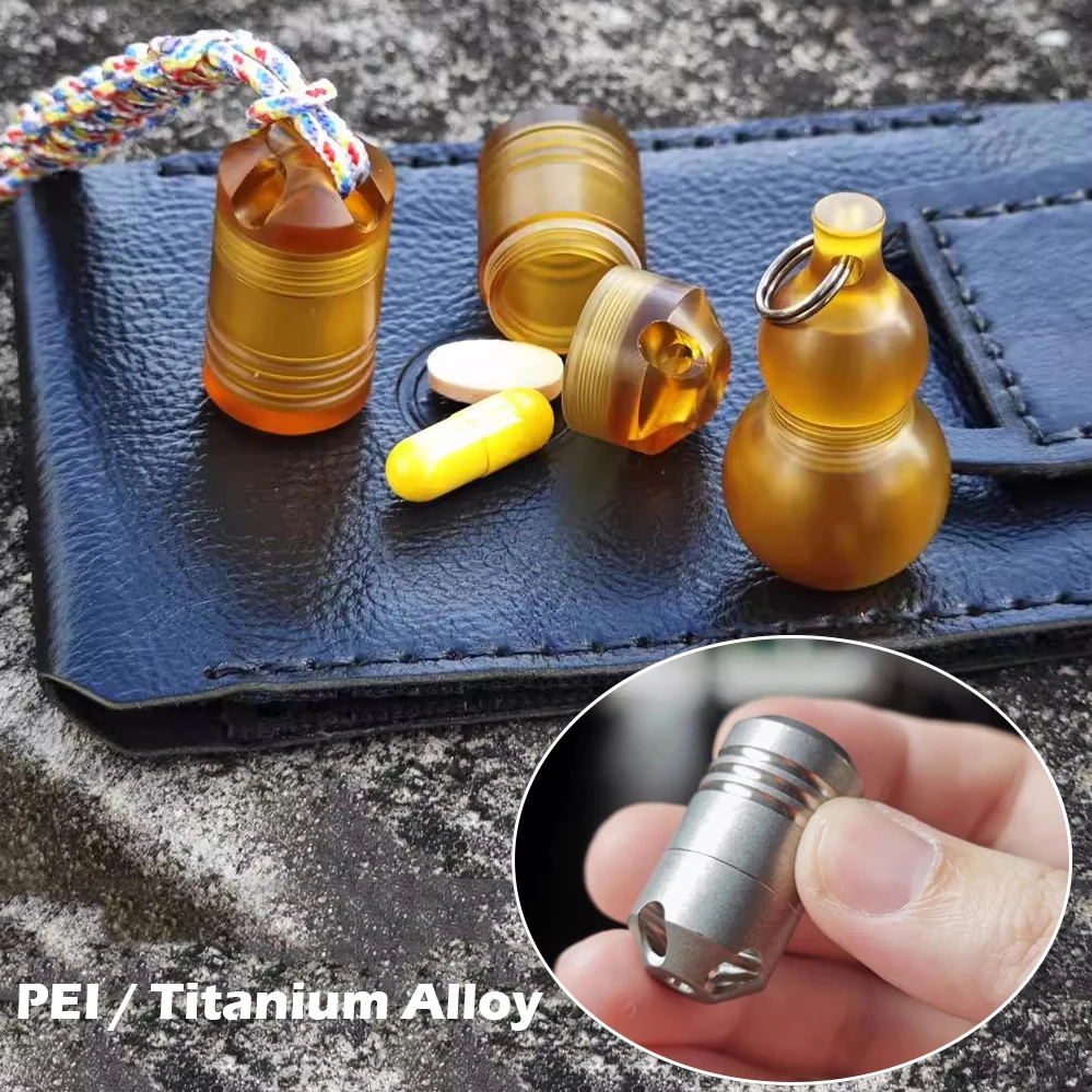 PEI ULTEM Bottiglia per pillole impermeabile in lega di titanio Mini portapillole portatile Magazzino sigillato Attrezzatura portatile per esterni con portachiavi