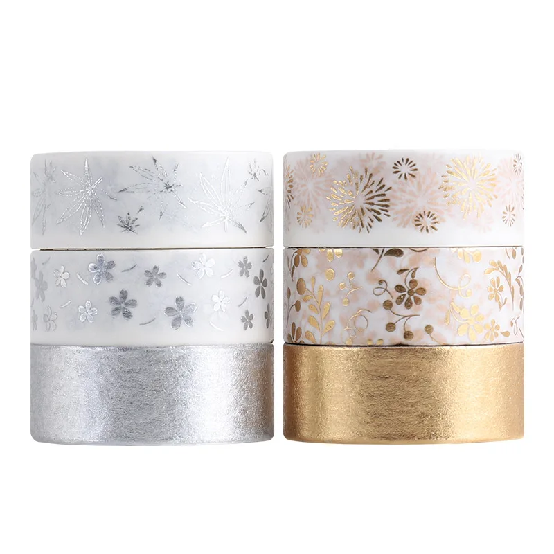 6 pcs/set 15mm*2m Exquisite Mini Pattern Gold Foil Silver Washi Tapes Scrapbooking Diy Masking Tape Deco Art Supplies Stationery