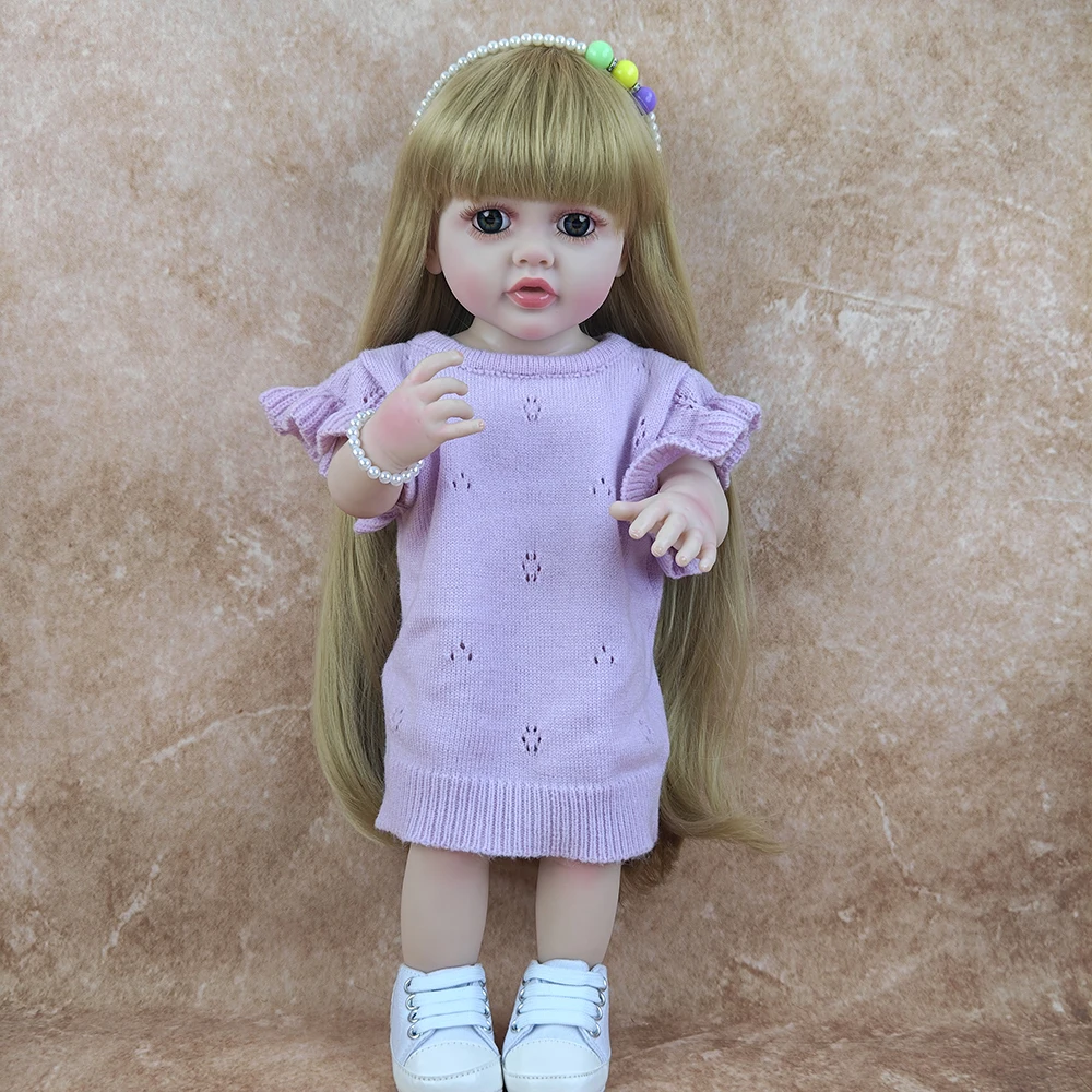 22Inch Handmade Realistic Reborn Baby Dolls Soft Vinyl Body with Toy Accessories Like a Lifelike Baby Girl Kids Birthday Gift