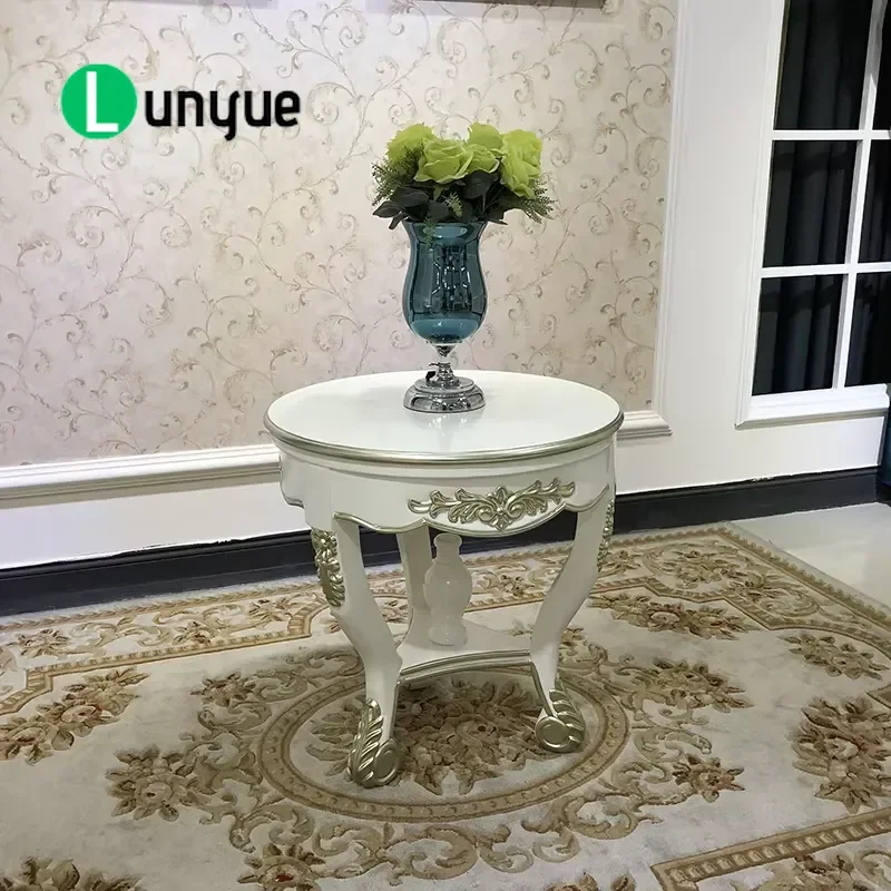 French Style Small Round Coffee Table European Court Burgundy Side Table for Living Room Bedroom Compact Design Elegant Decor