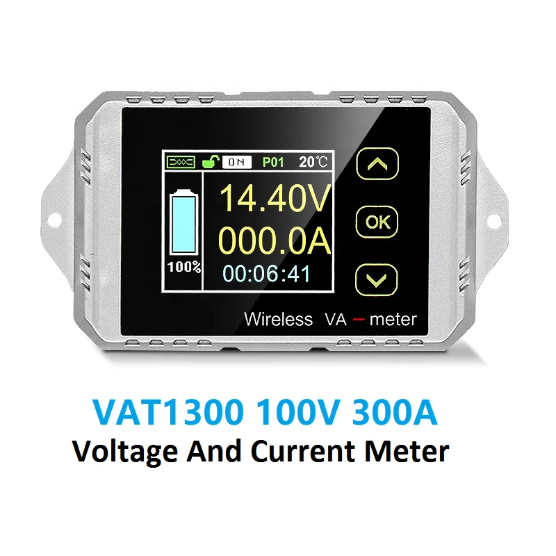 JUNTEK VAT1300 100V 300A Vehicle Battery Capacity Monitor Coulomb Counter Wireless Ammeter Voltmeter Tester 12V 24V 48V