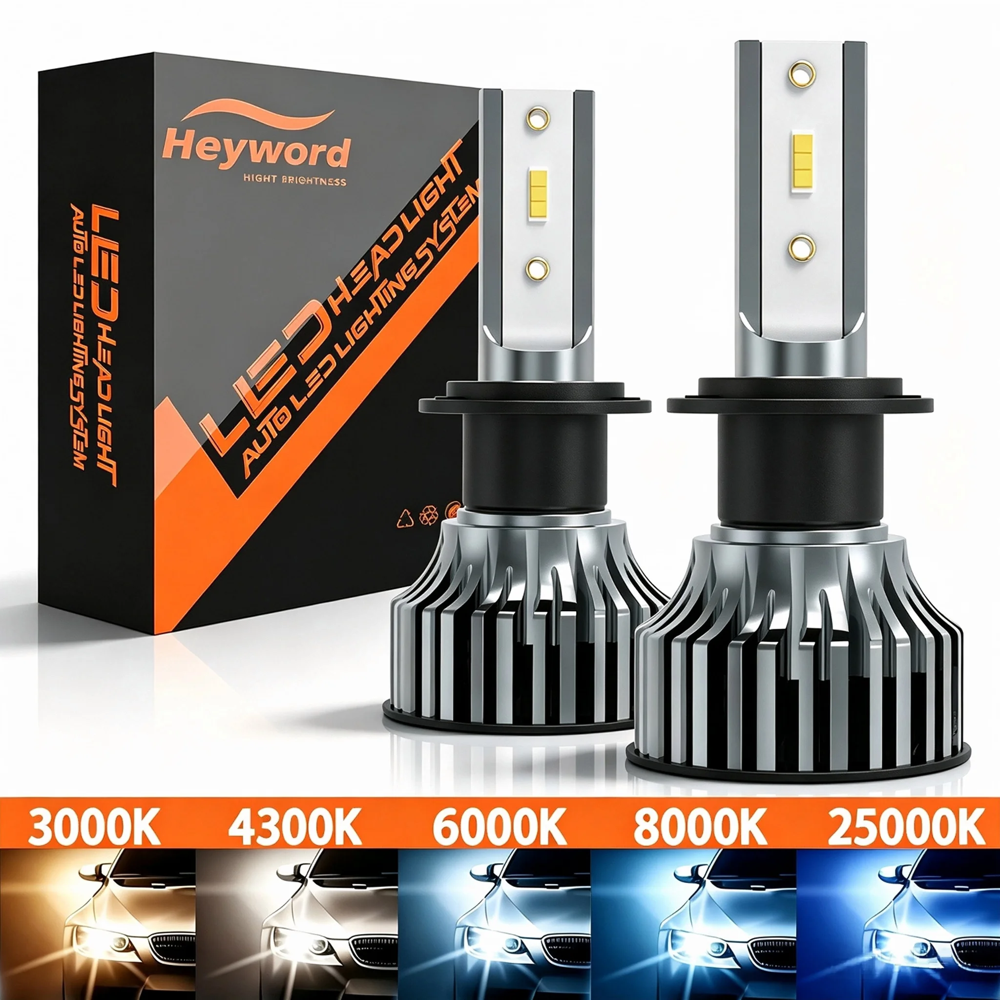 Heyword 22000lm 160W 1860 Chip CSP 3000k/4300k/6000k/8000k Samochodowe reflektory LED H4 H7 H1 Reflektory LED 9005 H7 H9 H11 Światła przeciwmgielne