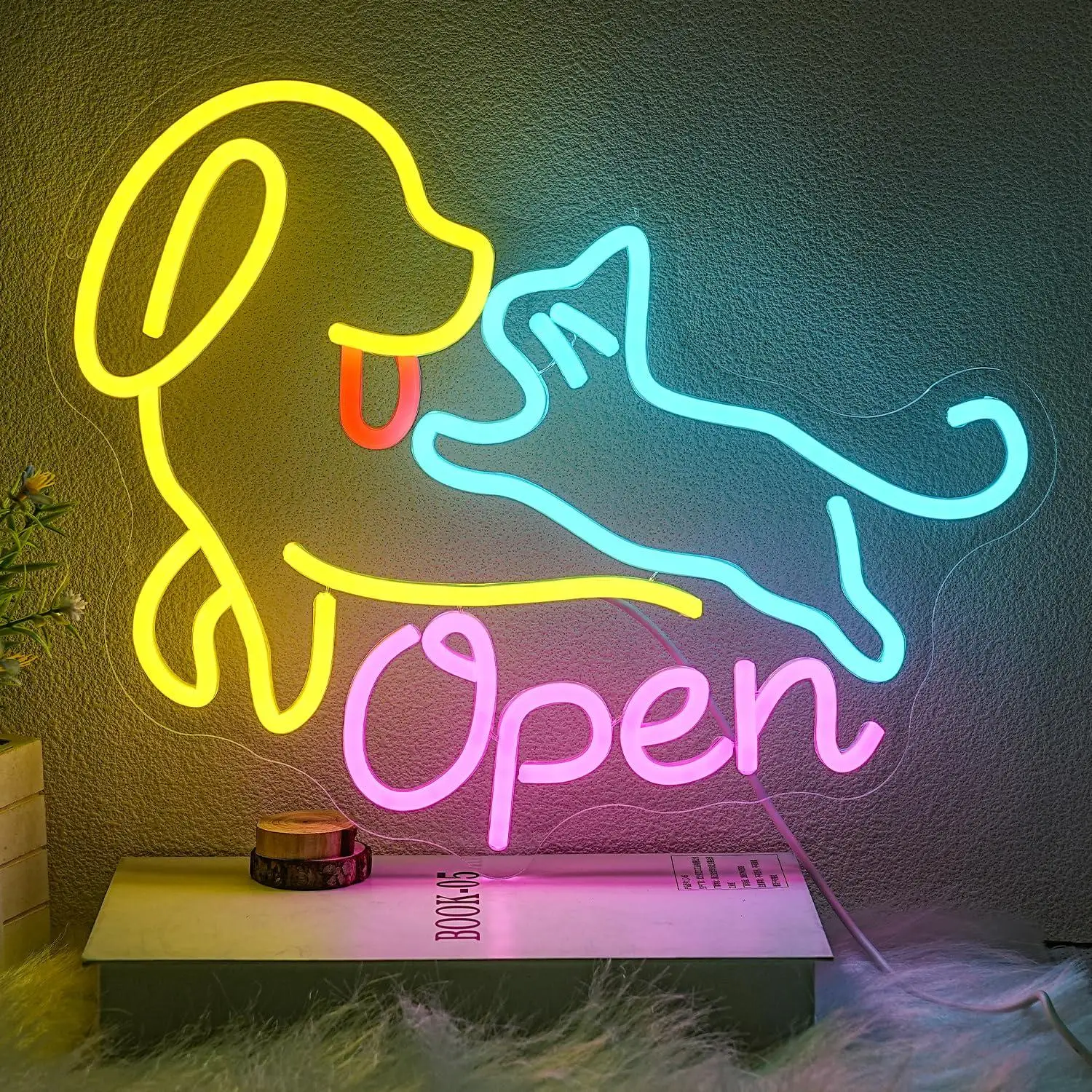 Pet Shop Open Neon Sign USB Dimmable LED Light for Animal Clinic Mall Wall Decor Dog Cat Themed Pet Salon Decor Gift Night Light