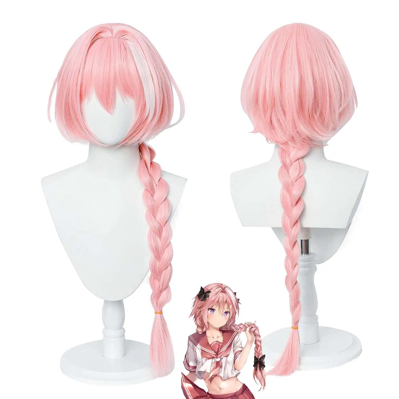 Theme Party Game Fate Apocrypha Women and Girl Long Pink Braid Astolfo Cosplay Wig