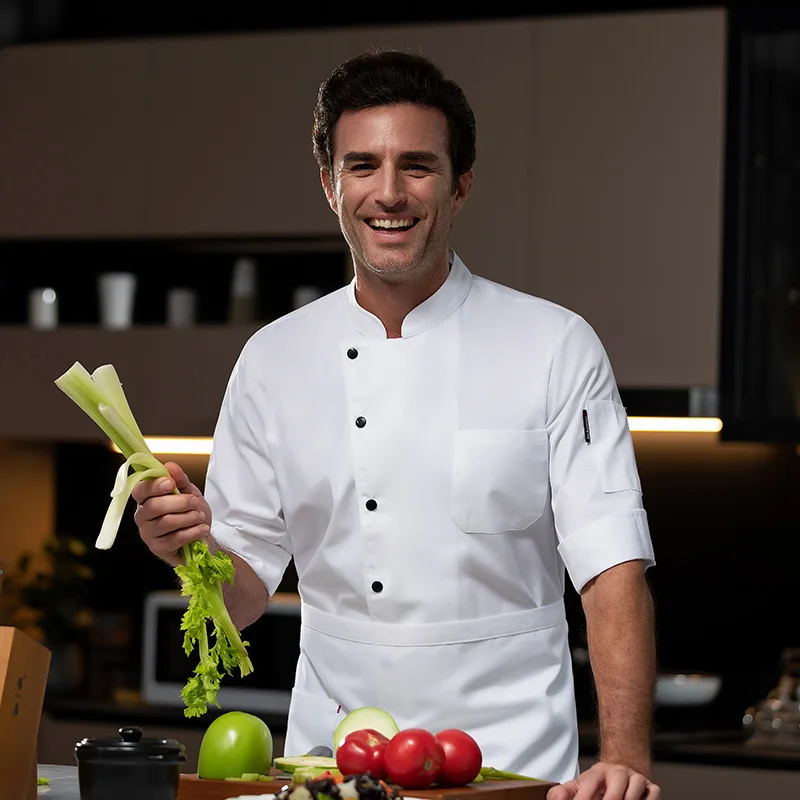 Uniforme de Chef de restaurante occidental, traje de otoño, Catering, Hotel, cantina, pastelería, pastelería, tienda, ropa de trabajo, chaqueta de cocina de tres cuartos