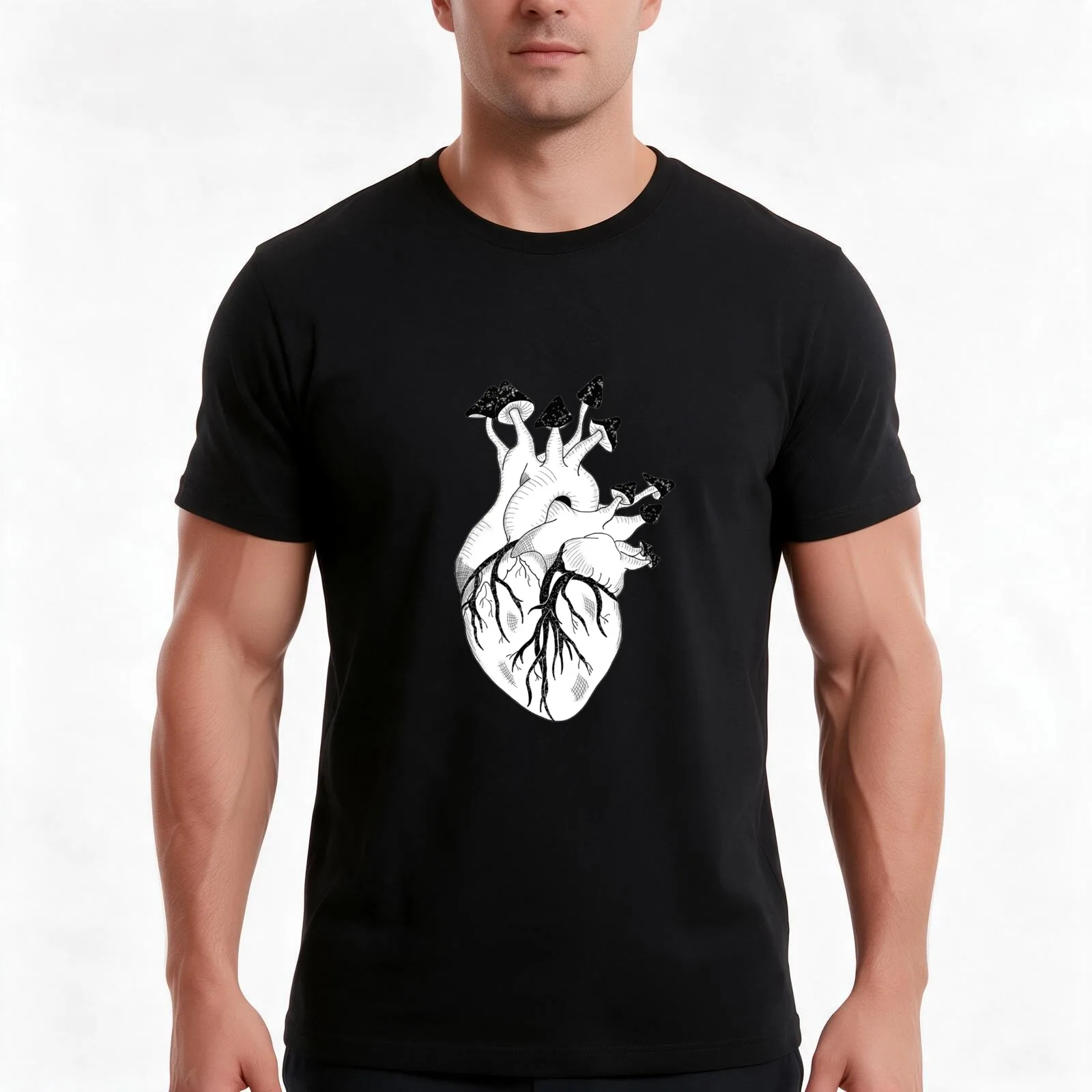 Infected Heart T-Shirt, Summer Casual Cotton Tee, Oversized Streetwear Tops, Vintage Graphic Print, Loose Fit Short Sleeve
