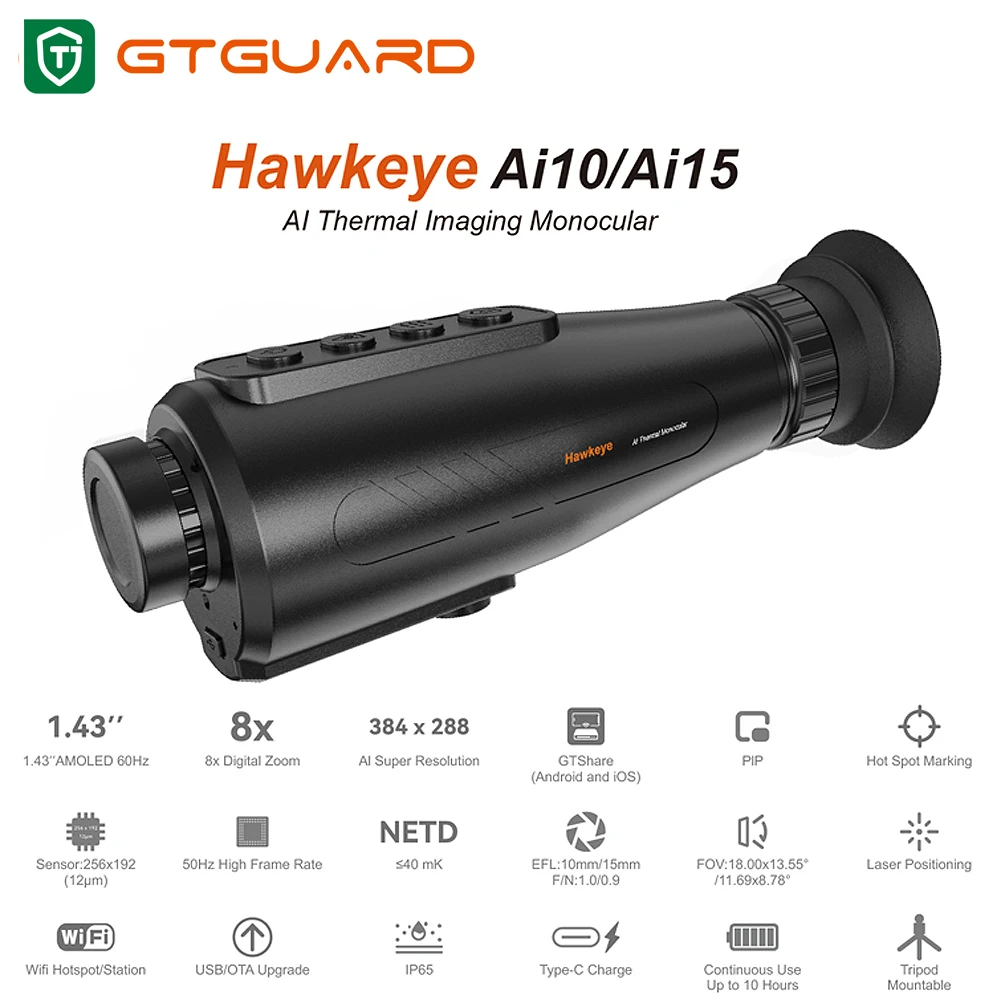 GTguard Ai15 Thermal Imaging Night Vision Monoculars Digital WIFI Tactical Telescope Infrared Thermal Imager for Hunting Outdoor