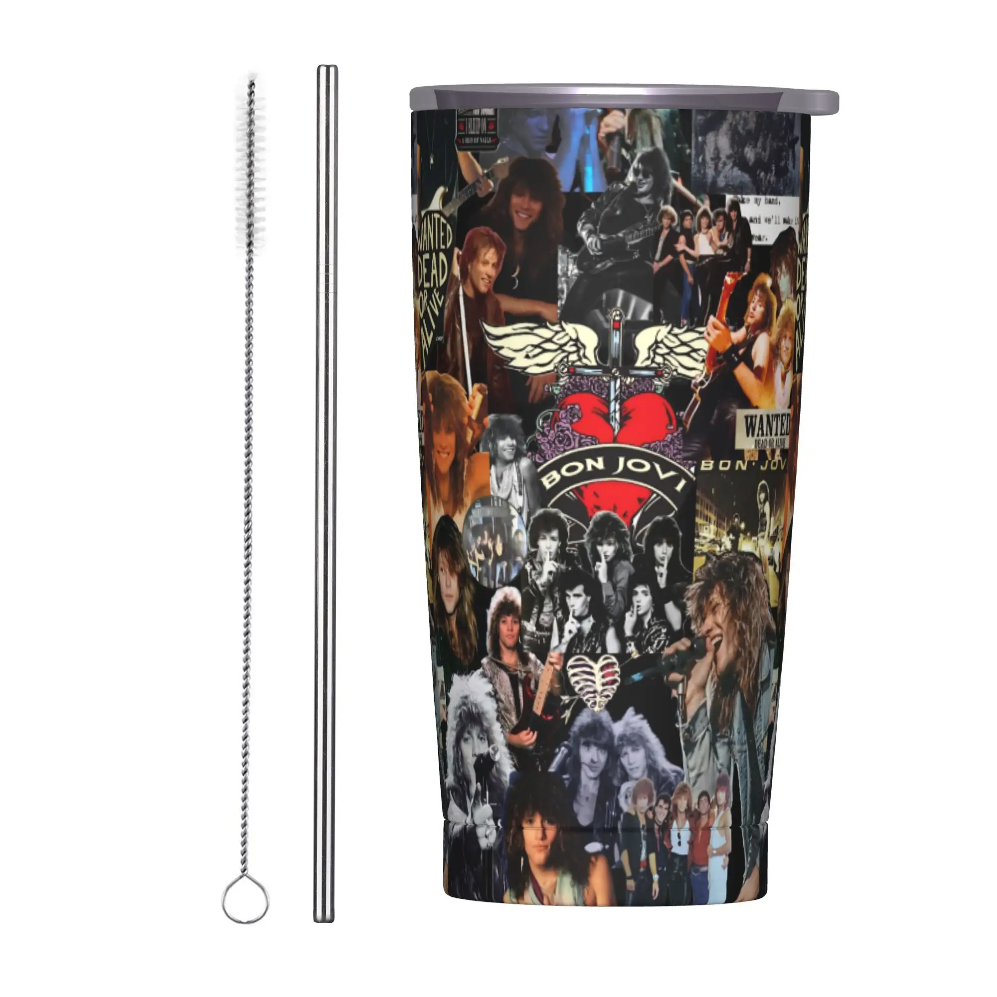 Bons Jovis Rock Band Insulated Tumbler with Straws Vacuum Coffee Mugs Double Wall Hot Cold Drinks Cups, 20oz