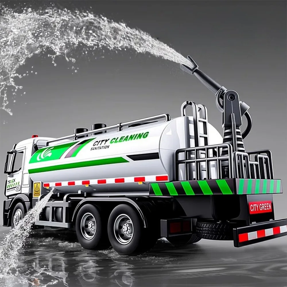 

1:32 Alloy Urban Sanitation Truck Sprinkler Car Model Toys Diecast Sound Light Pull Back Doors Opened Vehice for Children's Gift