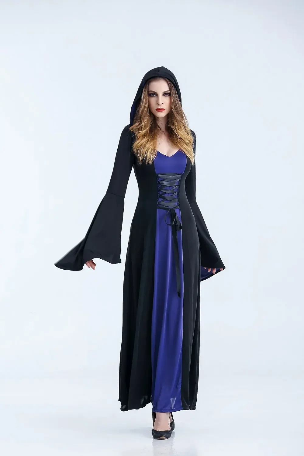 Traje de halloween bruxa medieval vestido feminino adulto plus size sexy assustador wicca cosplay gótico feiticeiro trajes de halloween para mulher