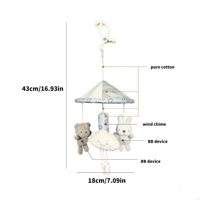 سرير أطفال محمول L5YF معلق للعب دمية لعبة موسيقية من القطيفة على شكل حيوان دمية حيوانات قطنية آمنة
