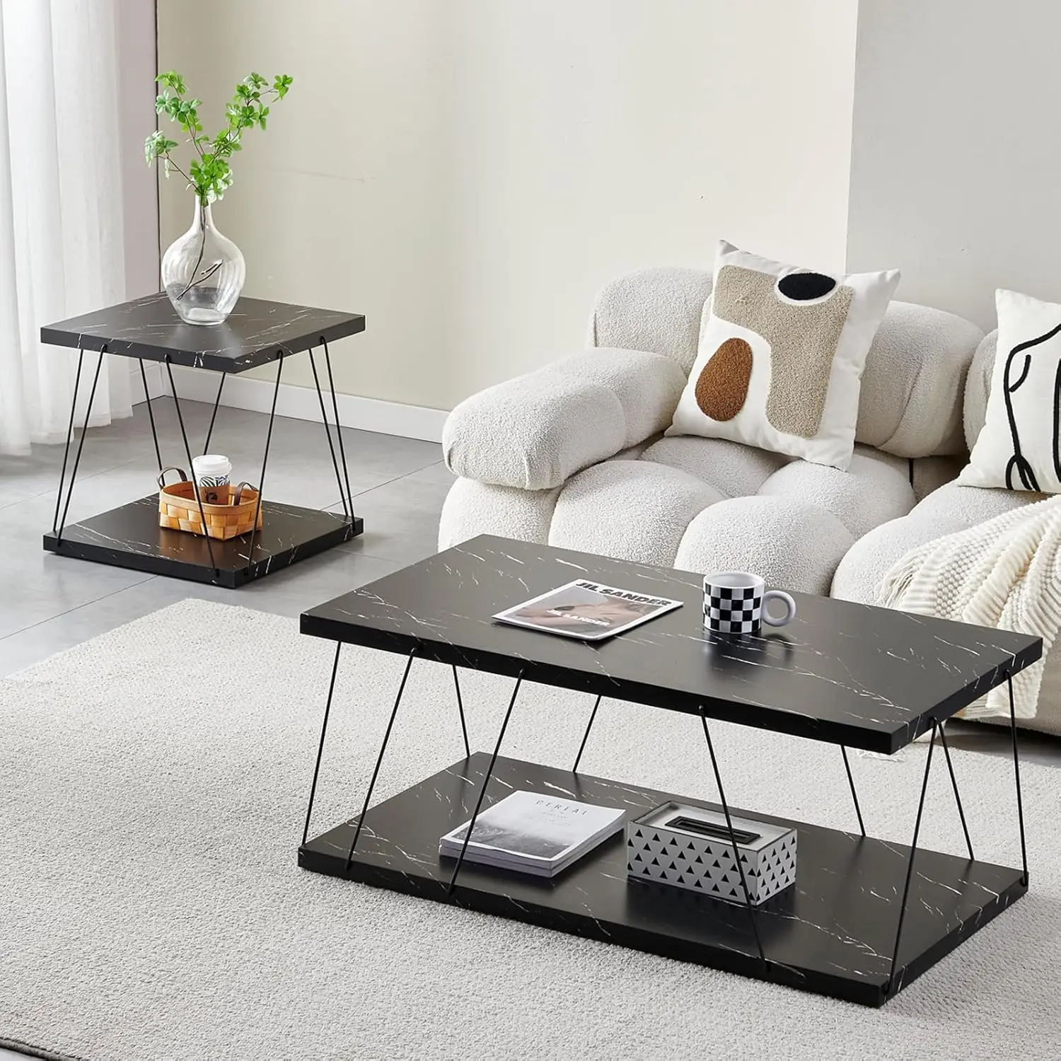 

Wooden Coffee Table – Modern Marble, Contemporary & Stylish (Black, Rectangle)