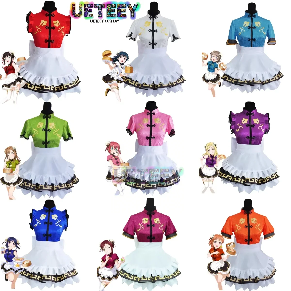 

UETEEY Anime Lovelive Sunshine Aqours Cheongsam Awaken All Members Ohara Mari Kunikida Hanamaru Sakurauchi Cosplay Costume Qipao