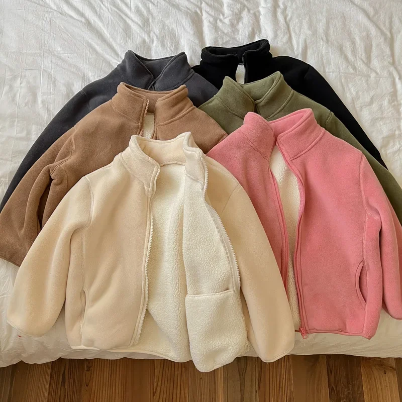 2024 Solid Sport Cold Jacket Long Sleeve Zipper Children\'s Clothing Casual Outerwear Polyester Kid Coat Baby Girl Winter Clothes