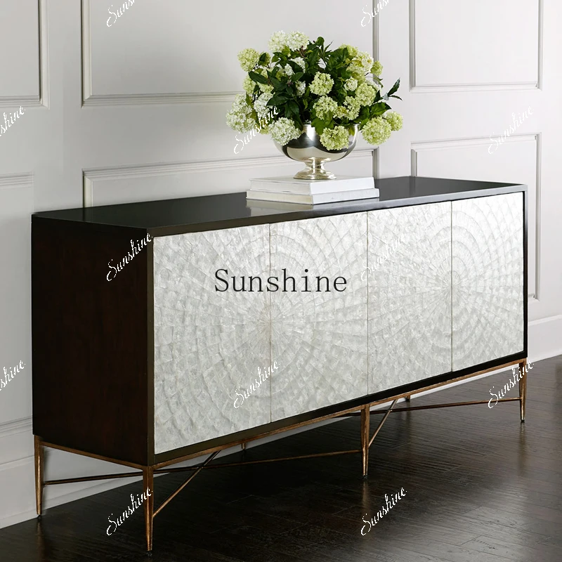 

Custom solid wood furniture American shell finish black living room dining side TV porch chest