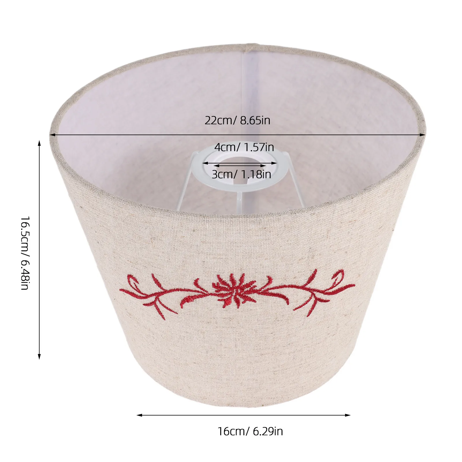 Linen Lamp Shade Cover for Table Lamps E27 E14 Floral Embroidery Natural Fabric Drum Shade 6.5x8.5x6.5 Inches Bedside Living