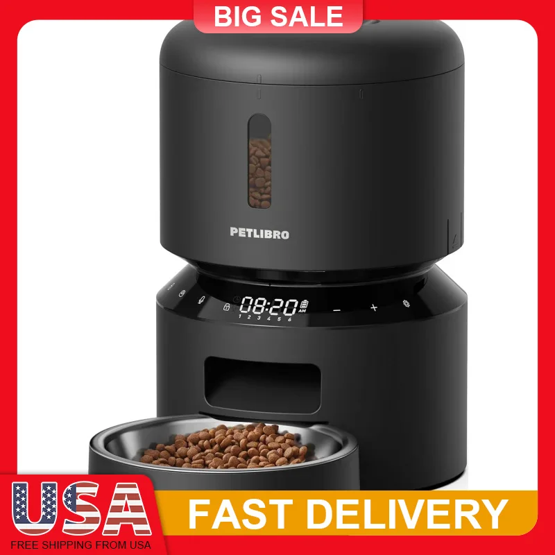 

Automatic Cat Feeder with Freshness Lock Timed Dry Food Dispenser 6 Meals Per Day 50 Portions Dual Power Voice Recording