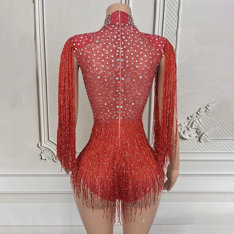 Ropa de fiesta para discoteca Ds Dj, ropa de Gogo, mono con diamantes de imitación, traje de Drag Queen rojo y azul, traje de baile de Jazz para mujer