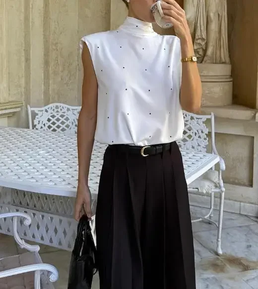 

Classic Style Polka Dot Slit Backless Lace Up Bow Vest for Women In Summer 2026 Sleeveless T-Shirt Female Fashion Tank Top