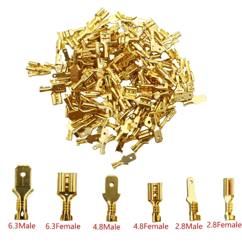 

100Pcs/Lot 2.8/4.8/6.3mm Female and Male Crimp Terminal Brass Car Speaker Electric Wire Connectors And Insulating Sheath