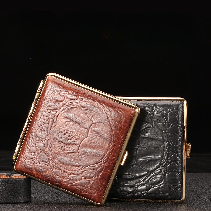 

New Retro Leather & Metal Cigarette Box Case Cig Holder Gift Tobacco Storage Container