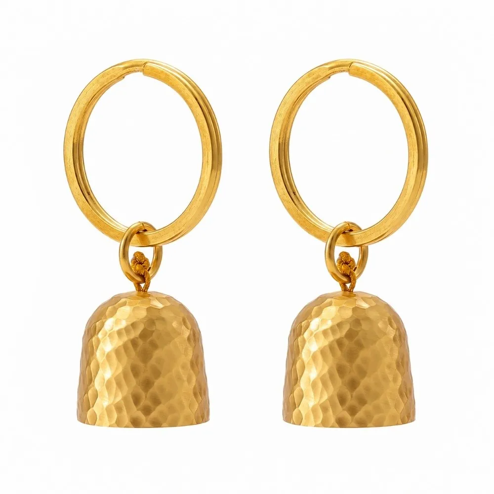 2 Pack Vintage Hammered Texture Brass Bells Ultralight Portable Keychain Charms Car Hanging Ornament Party