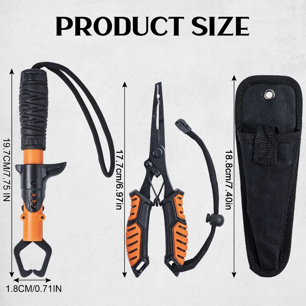 Goture Gray Orange Fishing Plier Fish Grip Set 19.7cm Long Nose Hook Remover Tools Stainless Steel Gripper Line Cutter Scissors