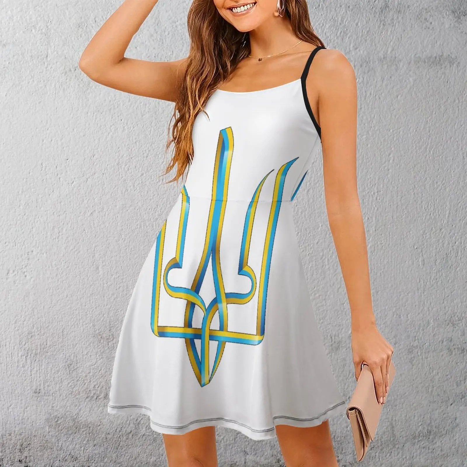 Sexy  Woman's Dress Suspender Dress Ukrainian Flag Tryzub  Art Print Women's Sling Dress Graphic Cool  Vacations Funny Novelty