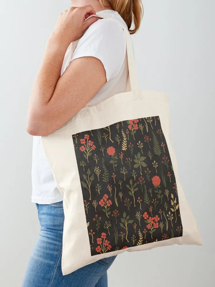 Green, Red-Orange, and Black Floral/Botanical Print Tote Bag Gift bag Women's bags reusable shopping bag