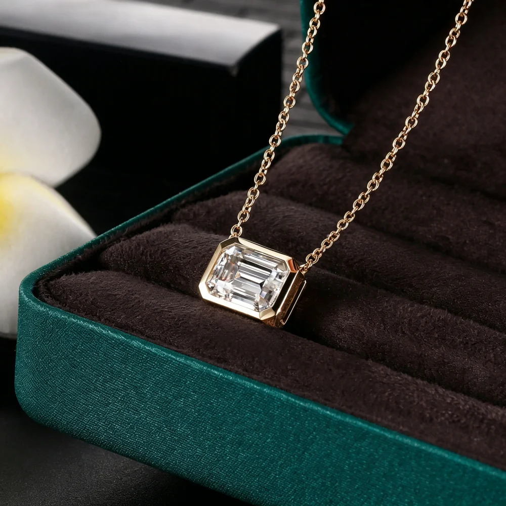 GXTRS 1CT Emerald Cut Moissanite S925 Silver Jewelry Sets For Women Fashion Necklace Earring Lab Diamond Fine Jewelry Certified - view 3