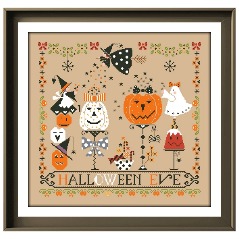 Halloweenowy krzyż zestaw do szycia wzór kreskówki 18ct 14ct 11ct lniany płócienny haft DIY